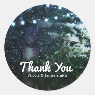 Pine Tree & Lights Winter Evening Wedding Favour Classic Round Sticker