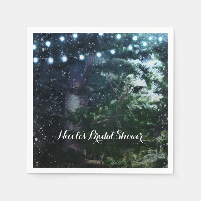 Pine Tree & Lights Winter Night Forest Wedding Napkin (Front)