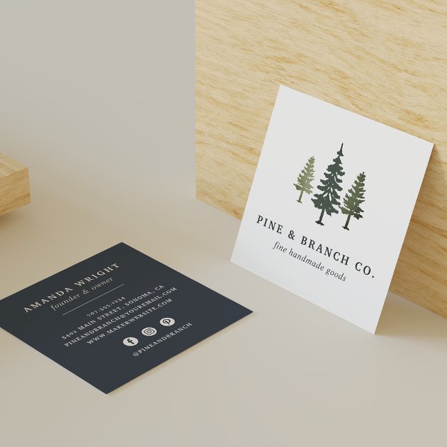 Pine Tree Logo Square Business Card (Creator Uploaded)