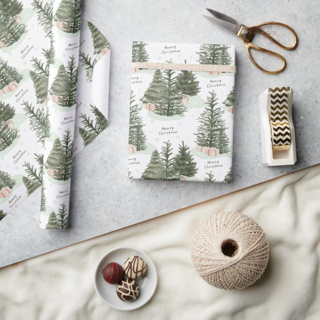 Pine Tree Merry Christmas Holiday Gift Wrapping Paper (Crafts)