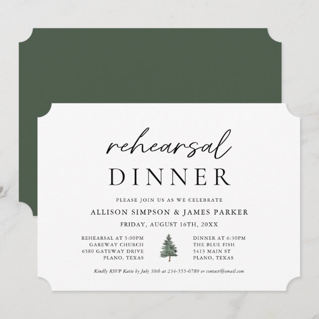 Pine Tree Mountain Outdoor Rehearsal Dinner  Invitation (Front/Back)