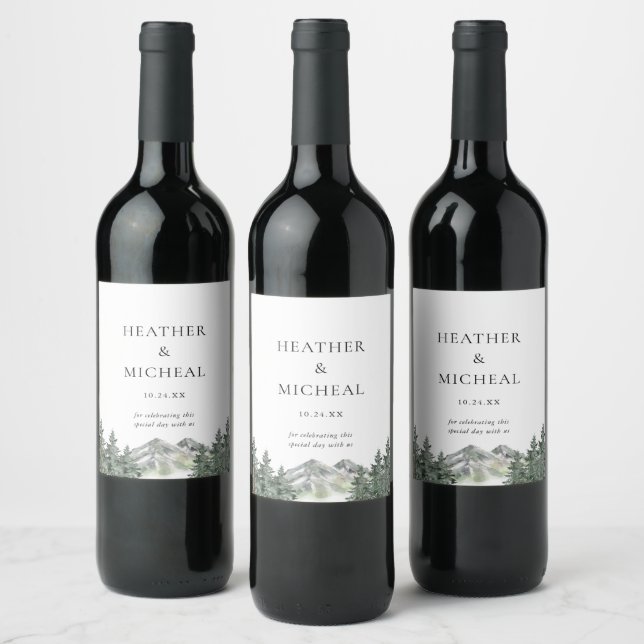 Pine Tree Mountain Wedding Favours Wine Label (Bottles)