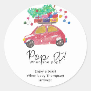 Pine tree on red car Pop it Classic Round Sticker