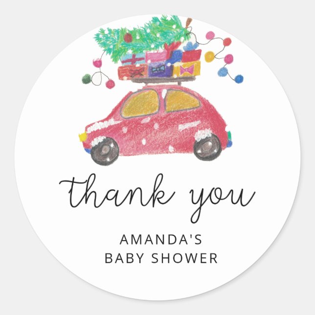 Pine tree on red car sticker thank you  (Front)