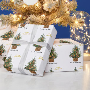 Pine Tree,Orange Merry Christmas Wrapping Paper