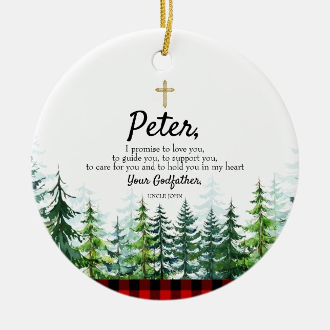 Pine Tree Personalised Promise to Godchild Ceramic Tree Decoration (Front)