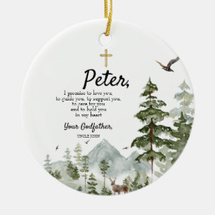 Pine Tree Personalised Promise to Godchild Ceramic Tree Decoration