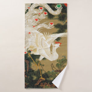 Pine Tree & Phoenix (Love Heart Phoenix), Jakuchu Bath Towel