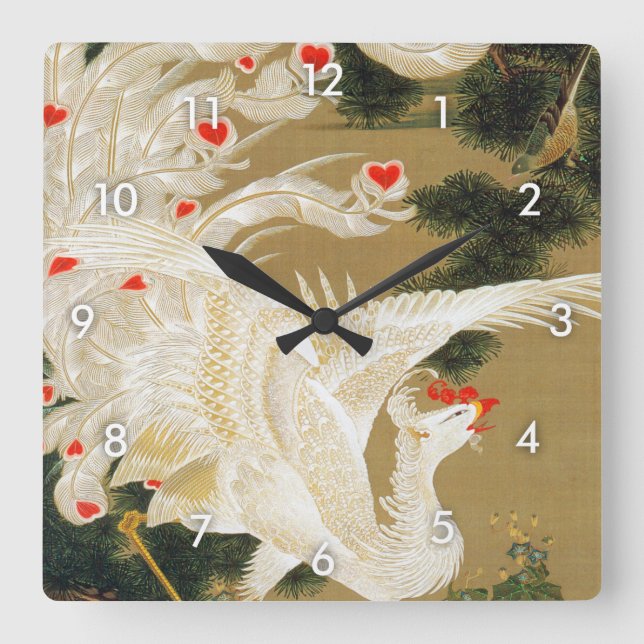 Pine Tree & Phoenix (Love Heart Phoenix), Jakuchu Square Wall Clock (Front)