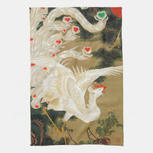 Pine Tree & Phoenix (Love Heart Phoenix), Jakuchu Tea Towel