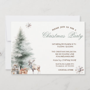 Pine Tree Presents Reindeer Christmas Party Invitation