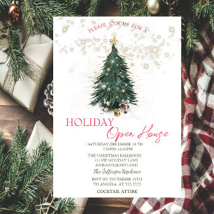 Pine Tree,Presents,Stars Open House  Invitation