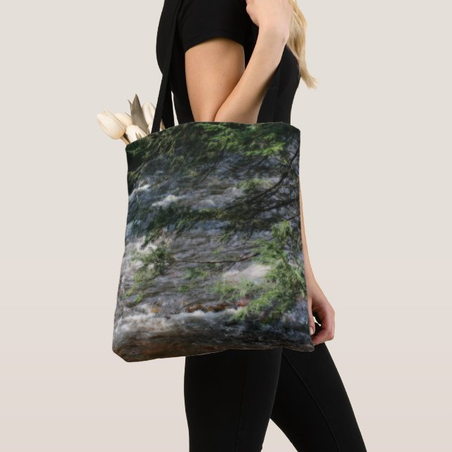 Pine Tree Rapids In Stream  Tote Bag (Close Up)