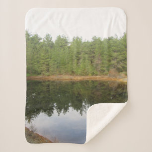 Pine Tree Reflection Lake Sherpa Blanket