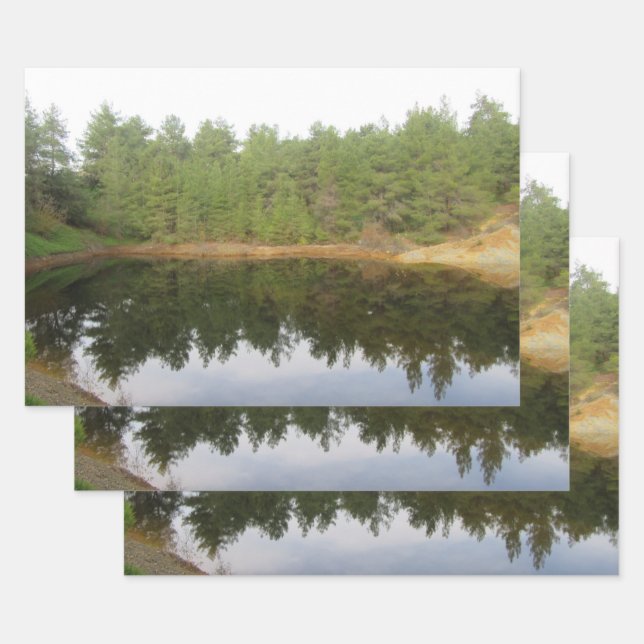 Pine Tree Reflection Lake Wrapping Paper Sheet (Set)