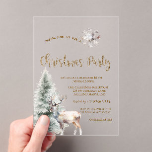 Pine Tree,Reindeer,Snowflake Black Christmas  Acrylic Invitations
