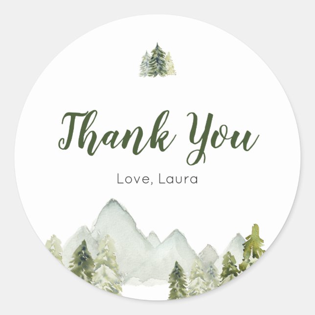 Pine Tree Rustic Adventure Baby Shower Classic Round Sticker (Front)