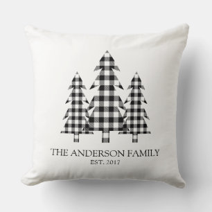 Pine Tree Rustic Buffalo Plaid Throw Pillow