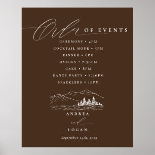 Pine Tree Rustic Mountains Wedding Order of Events Poster