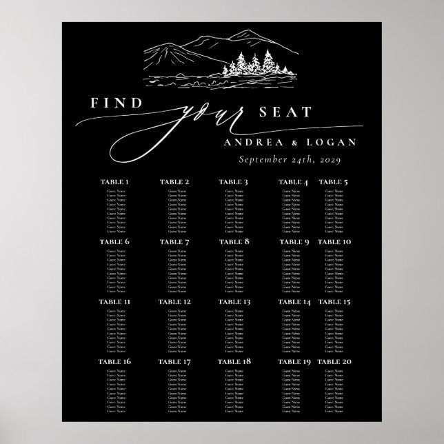 Pine Tree Rustic Mountains Wedding Seating Chart (Front)