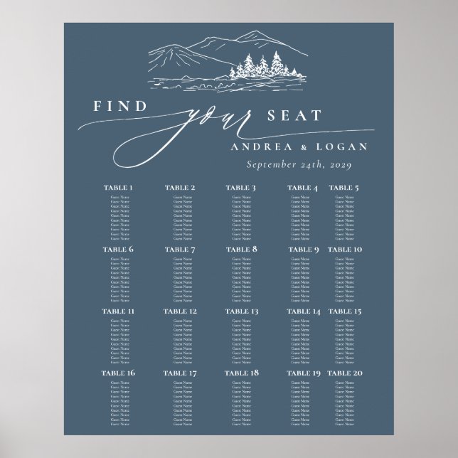 Pine Tree Rustic Mountains Wedding Seating Chart (Front)