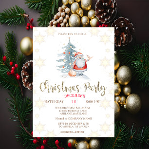 Pine Tree,Santa Claus,Snowflakes Green Company Invitation