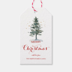 Pine Tree Script Merry Christmas Gift Tags