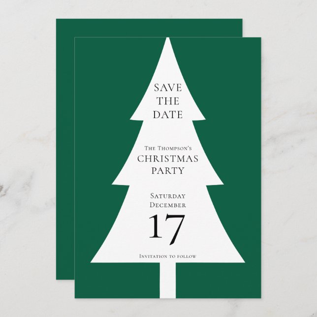 Pine Tree Shape Christmas Green Save the Date Invitation (Front/Back)