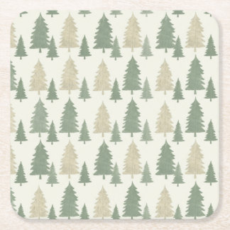 Pine Tree Silhouette Christmas Pattern Square Paper Coaster