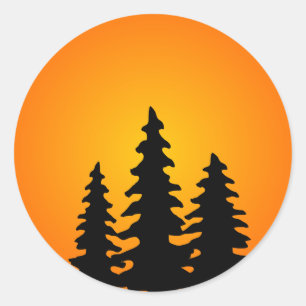 Pine Tree Silhouette Classic Round Sticker