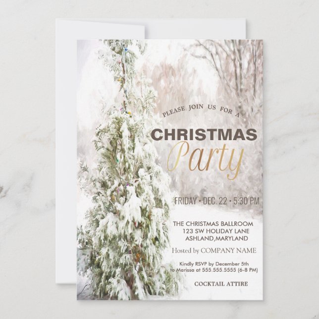 Pine Tree Snow Corporate Christmas Party Invitation (Front)