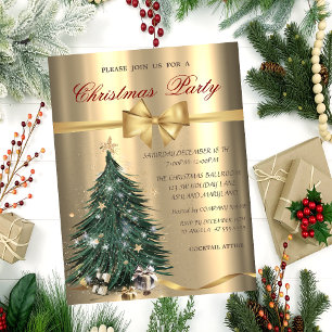 Pine Tree Stars Bow Christmas Party Invitation