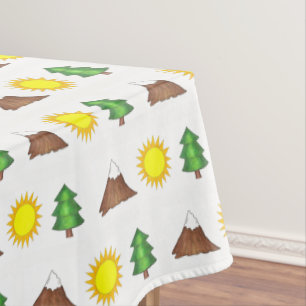 Pine Tree Sun Mountain Climber Hiking Camp Outdoor Tablecloth