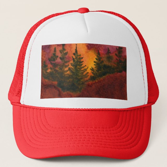 Pine Tree sunrise, sunrise landscape Hat (Front)