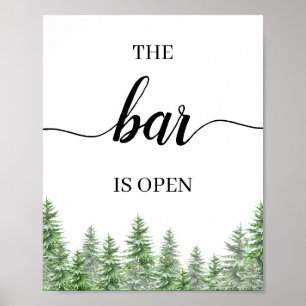 Pine Tree The Bar Is Open Wedding Bar Menu Sign