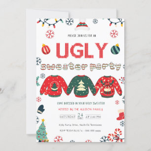 Pine tree Ugly Sweater Christmas Party Invitation