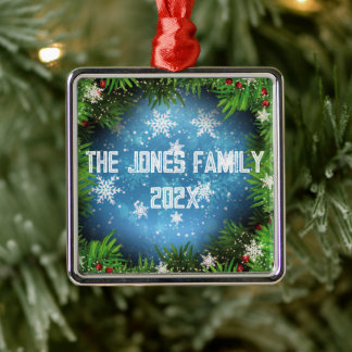 Pine Tree Under Stars Personalised Family Metal Tree Decoration