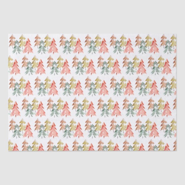 Pine Tree Watercolor Christmas Holiday Tissue Paper (Front)