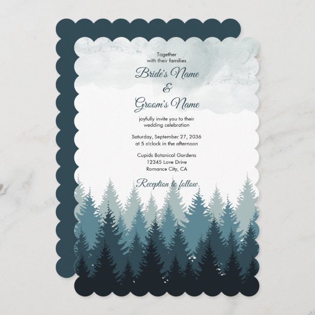 Pine Tree Watercolor Forest Rustic Wedding  Invitation (Front/Back)