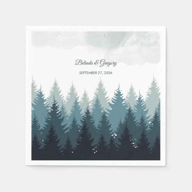 Pine Tree Watercolor Forest Rustic Wedding Napkin (Front)