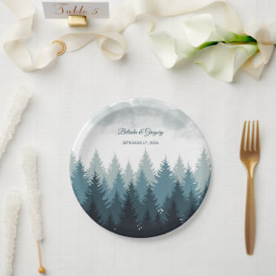 Pine Tree Watercolor Forest Rustic Wedding   Paper Plate