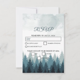 Pine Tree Watercolor Forest Rustic Wedding RSVP Card