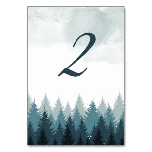 Pine Tree Watercolor Forest Rustic Wedding Table Number