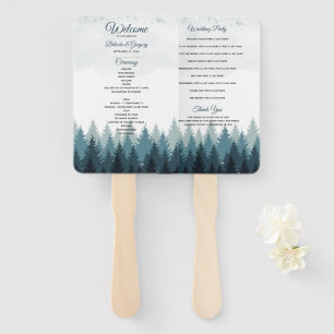 Pine Tree Watercolor Forest Wedding Program Hand Fan