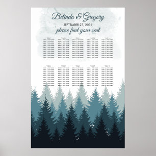 Pine Tree Watercolor Forest Wedding Seating Chart
