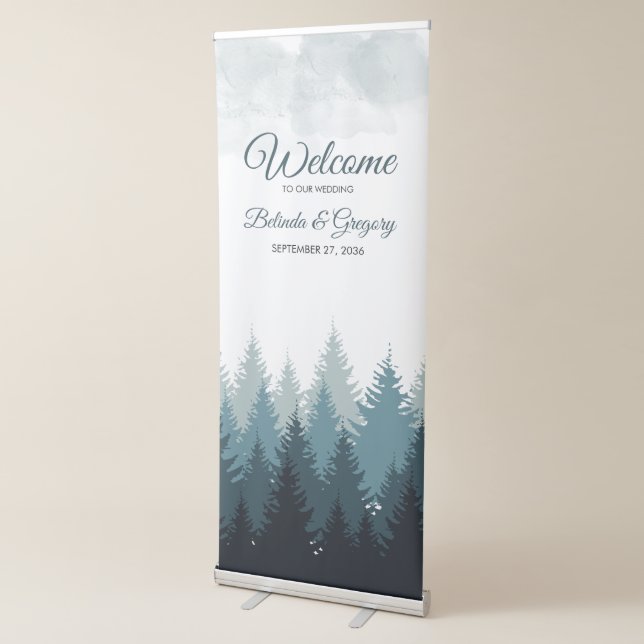 Pine Tree Watercolor Forest Wedding Welcome Sign (3/4)