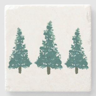 Pine Tree Watercolor Marble Stone Coaster