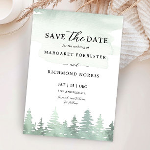 Pine Tree Watercolor Rustic Wedding Save The Date Invitation