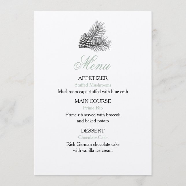 Pine Tree Wedding Menu - Rustic (Front)