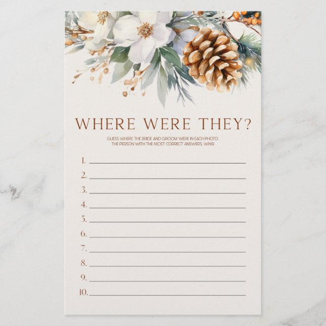Pine Tree Where Were They? Bridal Shower Game  Stationery (Front)